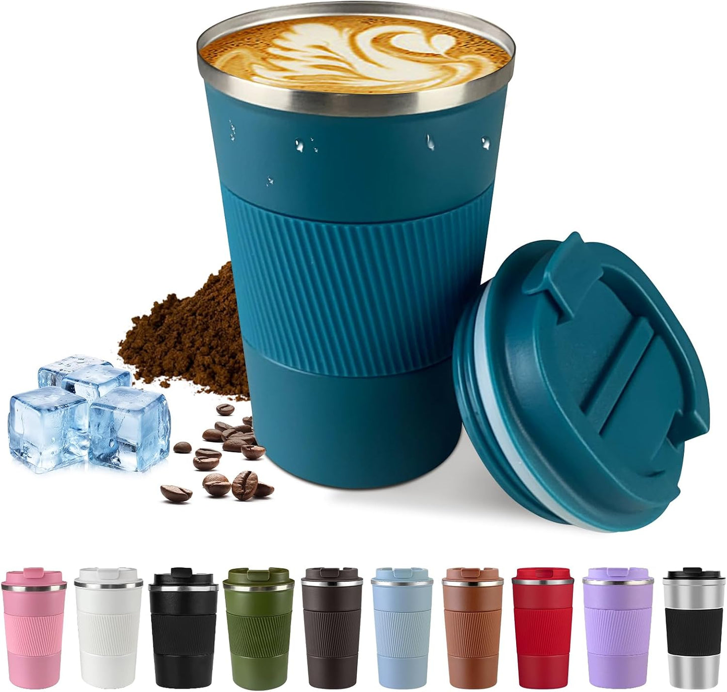 Vacuum Insulated Stainless Steel Travel Coffee Mug,Leak Proof Cup with Lid | 304 stainless steel mug with vacuum insulation, leak proof lid, silicone grip and car cup holder friendly design