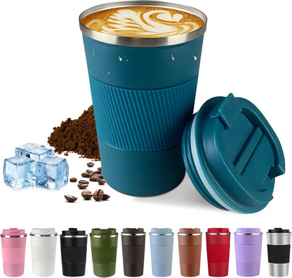 Vacuum Insulated Stainless Steel Travel Coffee Mug,Leak Proof Cup with Lid | 304 stainless steel mug with vacuum insulation, leak proof lid, silicone grip and car cup holder friendly design