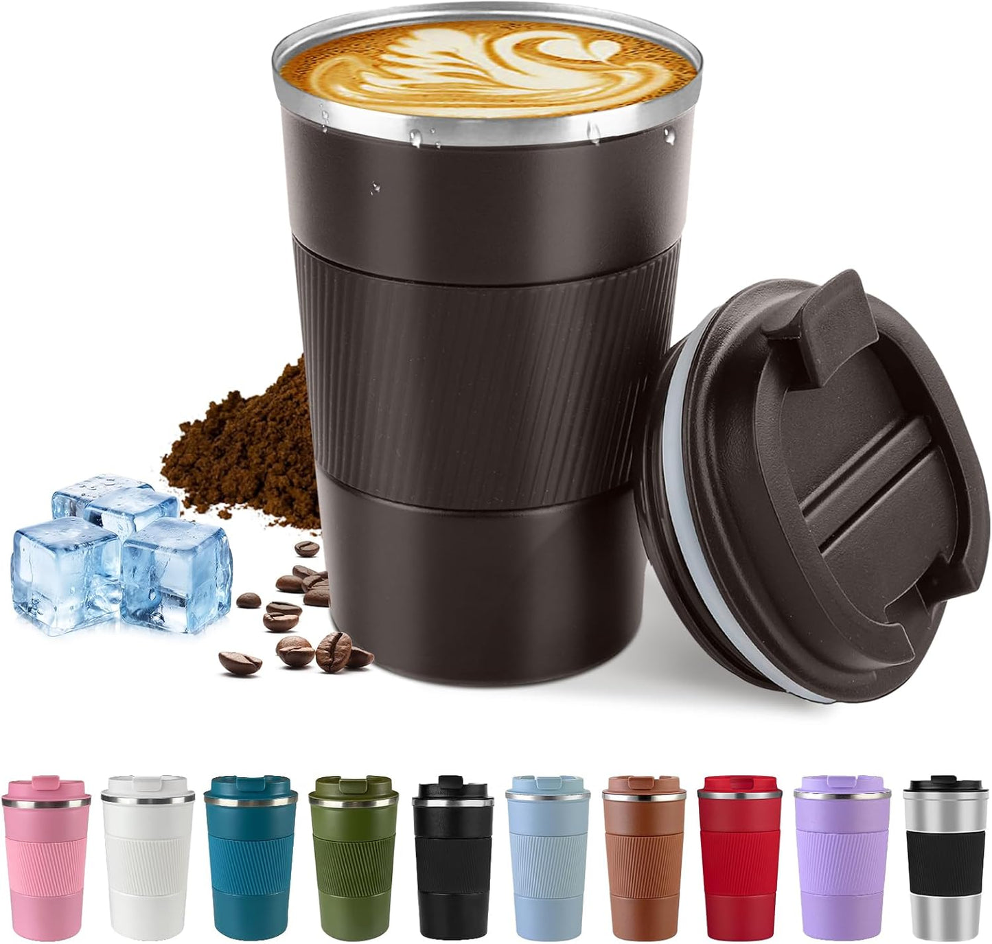 Vacuum Insulated Stainless Steel Travel Coffee Mug,Leak Proof Cup with Lid | 304 stainless steel mug with vacuum insulation, leak proof lid, silicone grip and car cup holder friendly design