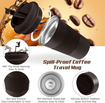 Vacuum Insulated Stainless Steel Travel Coffee Mug,Leak Proof Cup with Lid | 304 stainless steel mug with vacuum insulation, leak proof lid, silicone grip and car cup holder friendly design
