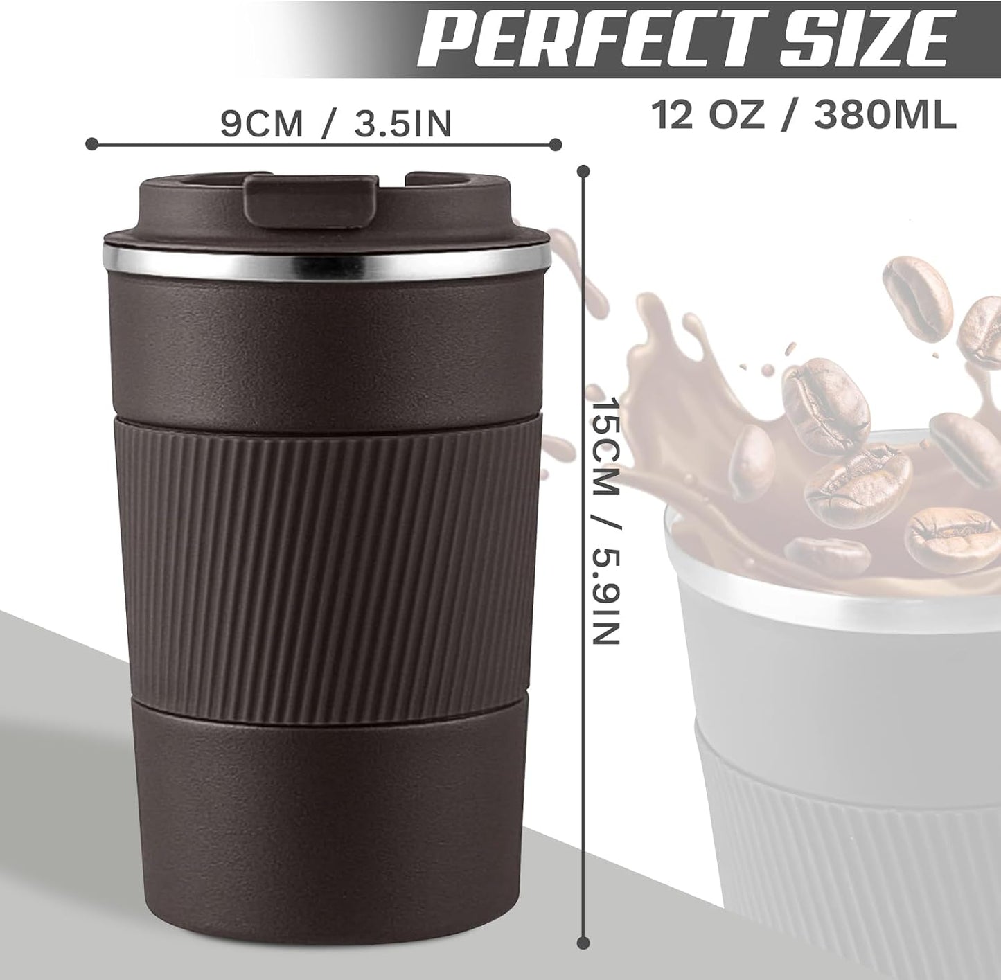 Vacuum Insulated Stainless Steel Travel Coffee Mug,Leak Proof Cup with Lid | 304 stainless steel mug with vacuum insulation, leak proof lid, silicone grip and car cup holder friendly design