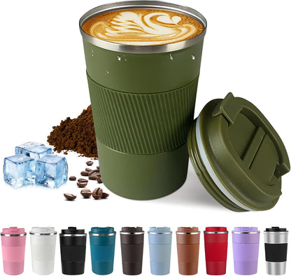 Vacuum Insulated Stainless Steel Travel Coffee Mug,Leak Proof Cup with Lid | 304 stainless steel mug with vacuum insulation, leak proof lid, silicone grip and car cup holder friendly design