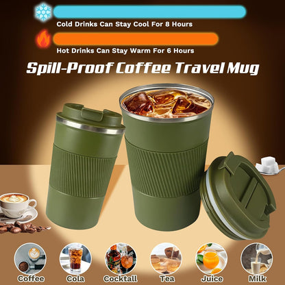 Vacuum Insulated Stainless Steel Travel Coffee Mug,Leak Proof Cup with Lid | 304 stainless steel mug with vacuum insulation, leak proof lid, silicone grip and car cup holder friendly design