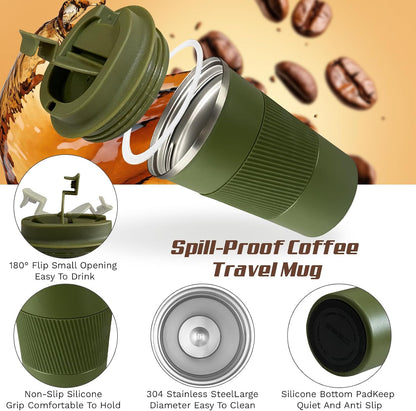 Vacuum Insulated Stainless Steel Travel Coffee Mug,Leak Proof Cup with Lid | 304 stainless steel mug with vacuum insulation, leak proof lid, silicone grip and car cup holder friendly design