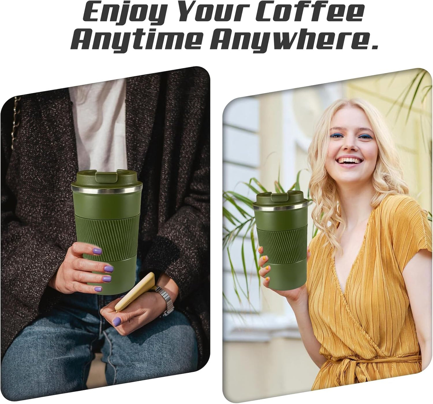 Vacuum Insulated Stainless Steel Travel Coffee Mug,Leak Proof Cup with Lid | 304 stainless steel mug with vacuum insulation, leak proof lid, silicone grip and car cup holder friendly design