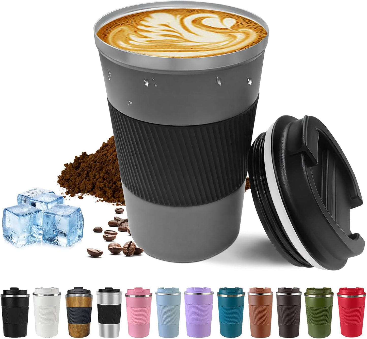 Vacuum Insulated Stainless Steel Travel Coffee Mug,Leak Proof Cup with Lid | 304 stainless steel mug with vacuum insulation, leak proof lid, silicone grip and car cup holder friendly design