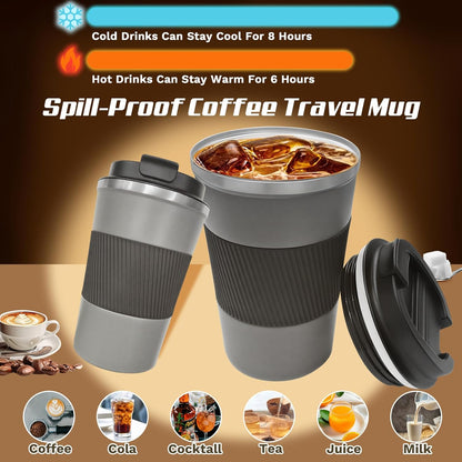 Vacuum Insulated Stainless Steel Travel Coffee Mug,Leak Proof Cup with Lid | 304 stainless steel mug with vacuum insulation, leak proof lid, silicone grip and car cup holder friendly design