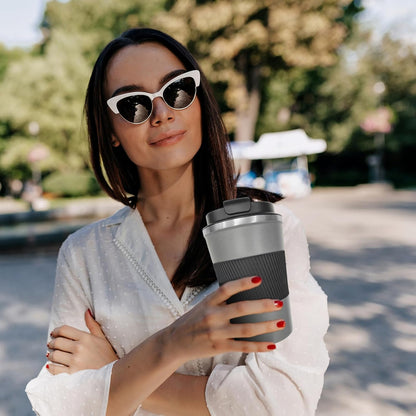 Vacuum Insulated Stainless Steel Travel Coffee Mug,Leak Proof Cup with Lid | 304 stainless steel mug with vacuum insulation, leak proof lid, silicone grip and car cup holder friendly design
