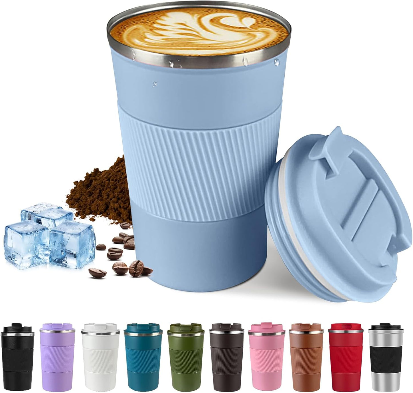 Vacuum Insulated Stainless Steel Travel Coffee Mug,Leak Proof Cup with Lid | 304 stainless steel mug with vacuum insulation, leak proof lid, silicone grip and car cup holder friendly design
