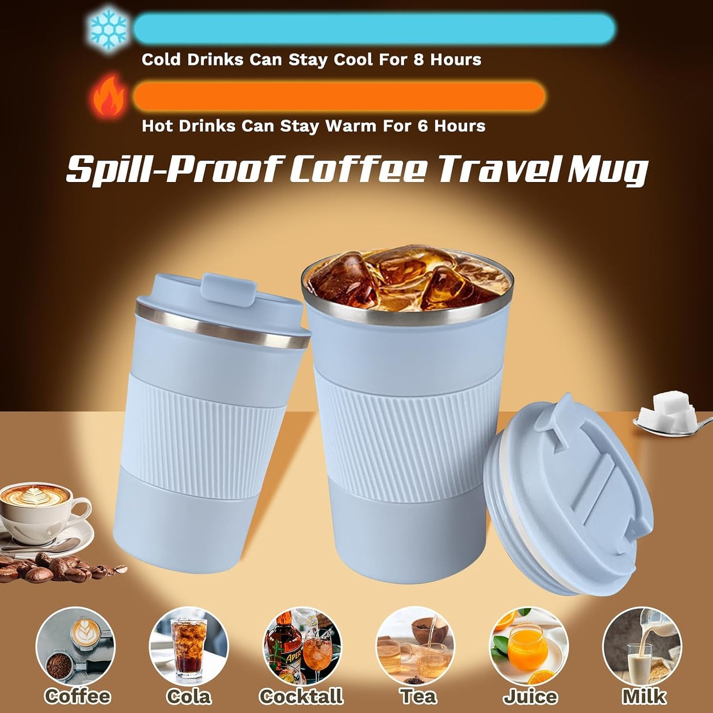 Vacuum Insulated Stainless Steel Travel Coffee Mug,Leak Proof Cup with Lid | 304 stainless steel mug with vacuum insulation, leak proof lid, silicone grip and car cup holder friendly design
