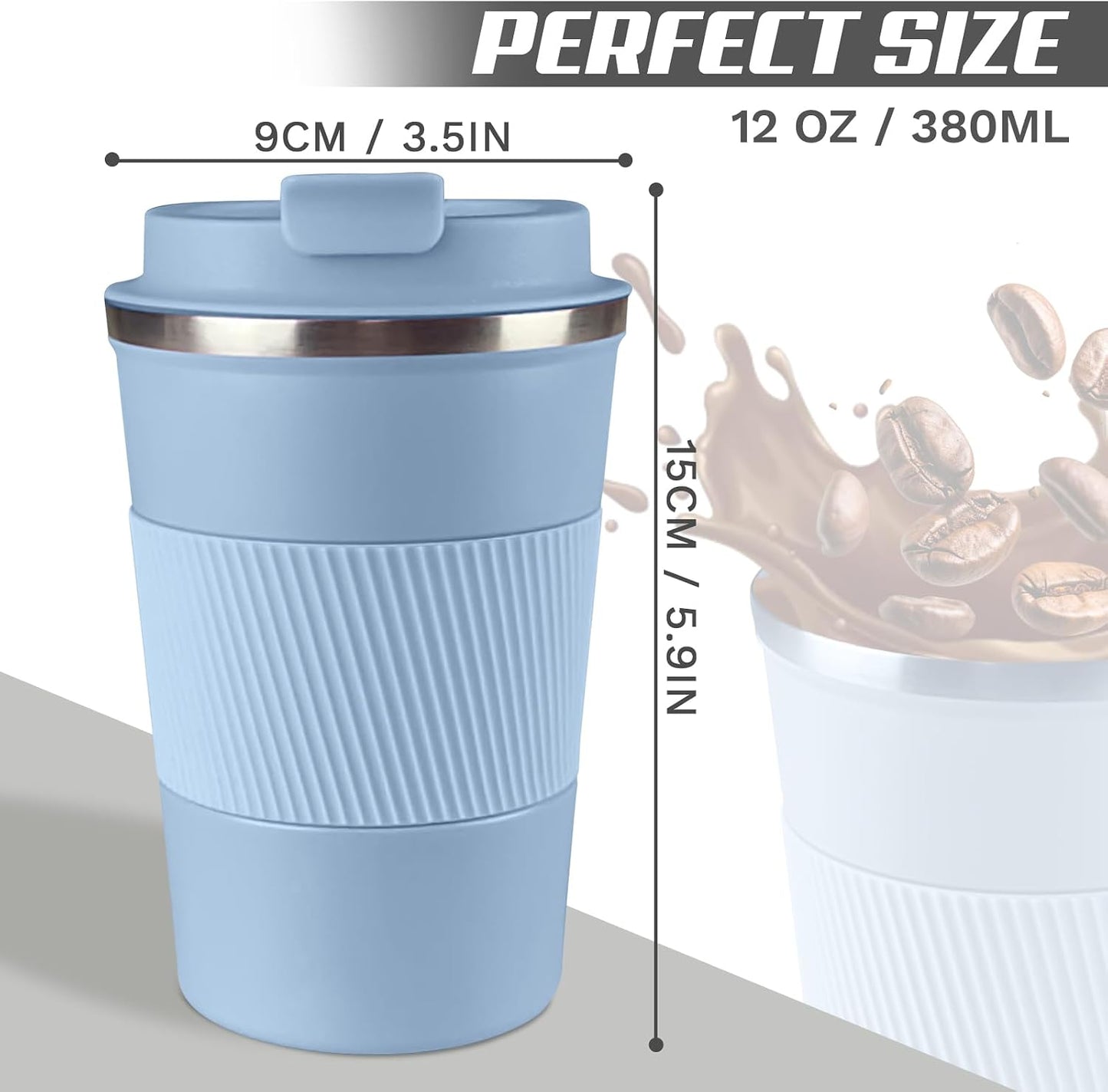 Vacuum Insulated Stainless Steel Travel Coffee Mug,Leak Proof Cup with Lid | 304 stainless steel mug with vacuum insulation, leak proof lid, silicone grip and car cup holder friendly design