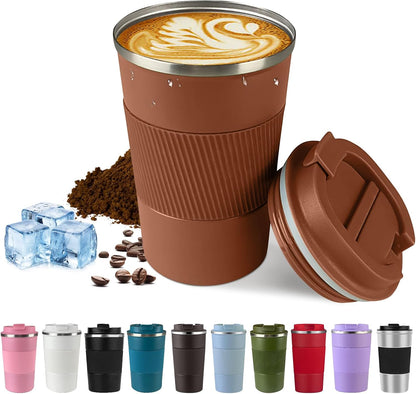 Vacuum Insulated Stainless Steel Travel Coffee Mug,Leak Proof Cup with Lid | 304 stainless steel mug with vacuum insulation, leak proof lid, silicone grip and car cup holder friendly design