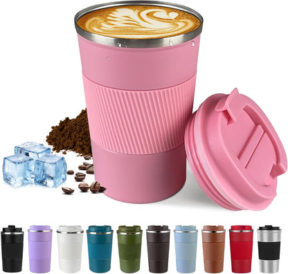 Vacuum Insulated Stainless Steel Travel Coffee Mug,Leak Proof Cup with Lid | 304 stainless steel mug with vacuum insulation, leak proof lid, silicone grip and car cup holder friendly design