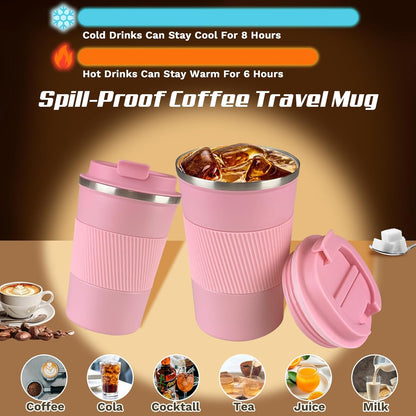 Vacuum Insulated Stainless Steel Travel Coffee Mug,Leak Proof Cup with Lid | 304 stainless steel mug with vacuum insulation, leak proof lid, silicone grip and car cup holder friendly design