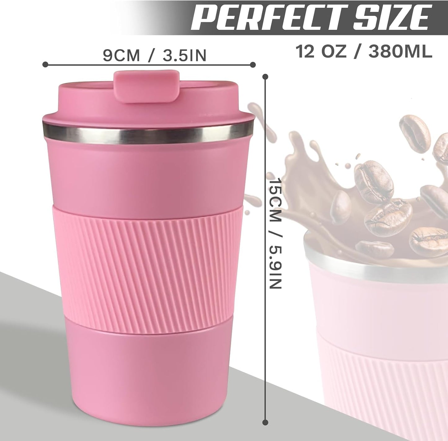 Vacuum Insulated Stainless Steel Travel Coffee Mug,Leak Proof Cup with Lid | 304 stainless steel mug with vacuum insulation, leak proof lid, silicone grip and car cup holder friendly design