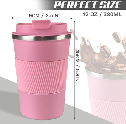 Vacuum Insulated Stainless Steel Travel Coffee Mug,Leak Proof Cup with Lid | 304 stainless steel mug with vacuum insulation, leak proof lid, silicone grip and car cup holder friendly design