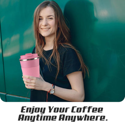 Vacuum Insulated Stainless Steel Travel Coffee Mug,Leak Proof Cup with Lid | 304 stainless steel mug with vacuum insulation, leak proof lid, silicone grip and car cup holder friendly design
