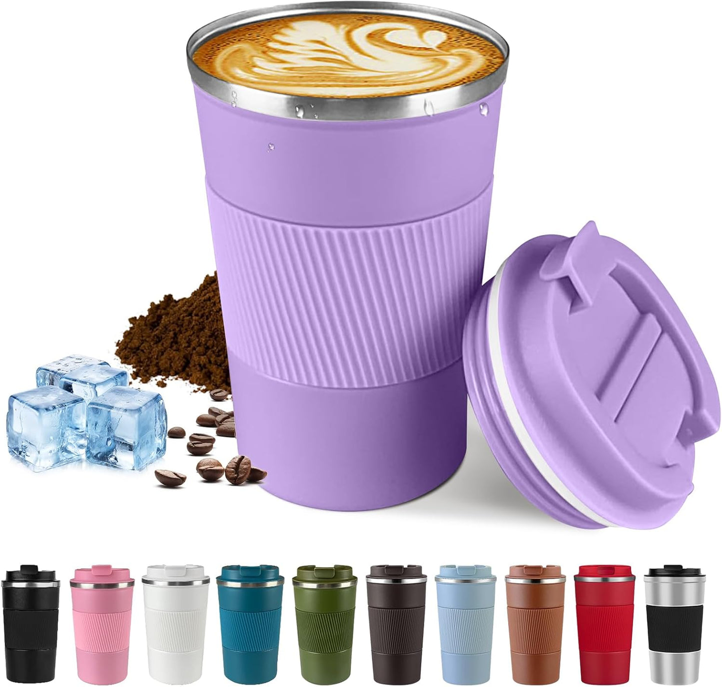 Vacuum Insulated Stainless Steel Travel Coffee Mug,Leak Proof Cup with Lid | 304 stainless steel mug with vacuum insulation, leak proof lid, silicone grip and car cup holder friendly design