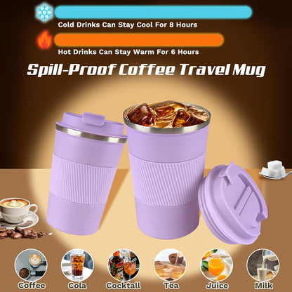 Vacuum Insulated Stainless Steel Travel Coffee Mug,Leak Proof Cup with Lid | 304 stainless steel mug with vacuum insulation, leak proof lid, silicone grip and car cup holder friendly design