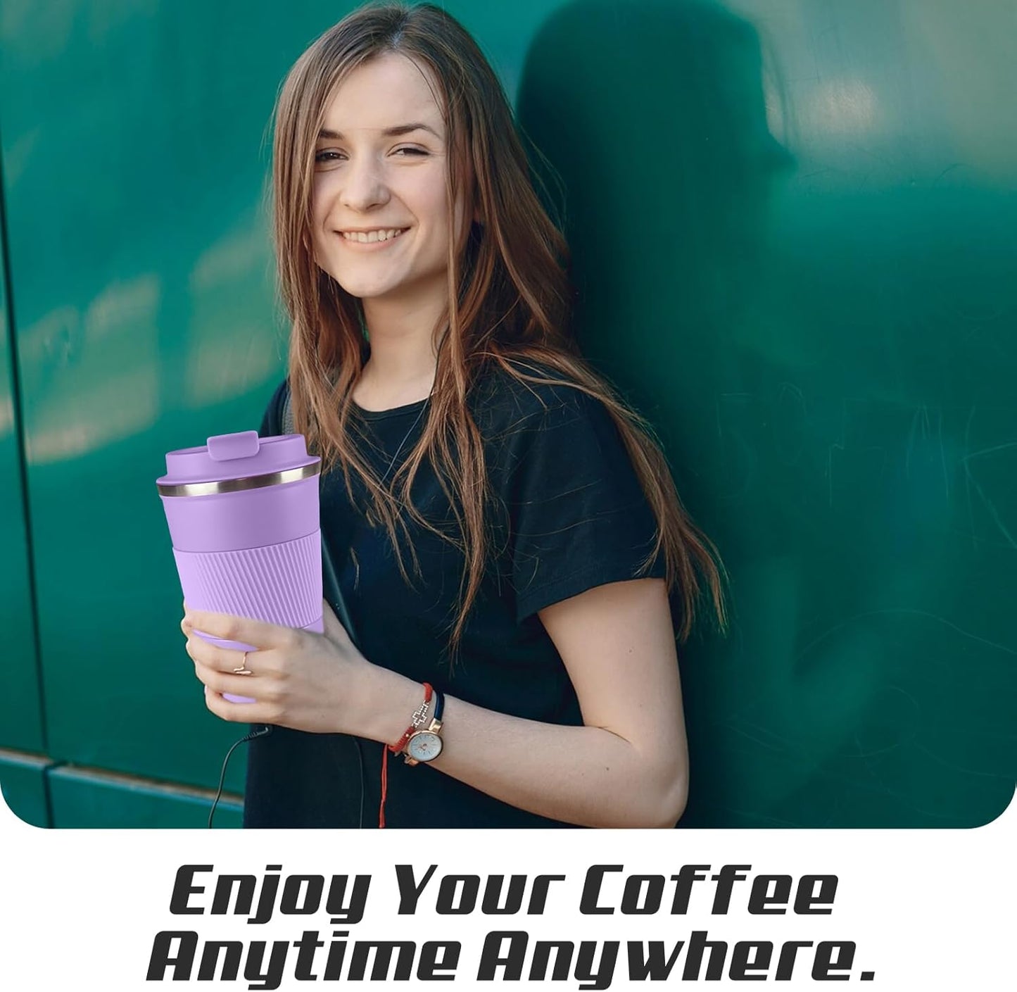 Vacuum Insulated Stainless Steel Travel Coffee Mug,Leak Proof Cup with Lid | 304 stainless steel mug with vacuum insulation, leak proof lid, silicone grip and car cup holder friendly design
