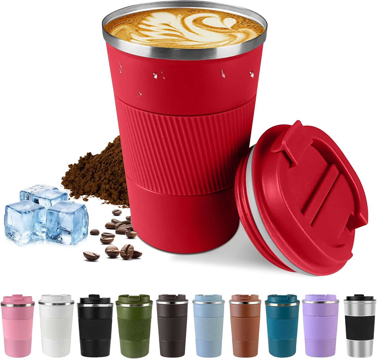 Vacuum Insulated Stainless Steel Travel Coffee Mug,Leak Proof Cup with Lid | 304 stainless steel mug with vacuum insulation, leak proof lid, silicone grip and car cup holder friendly design