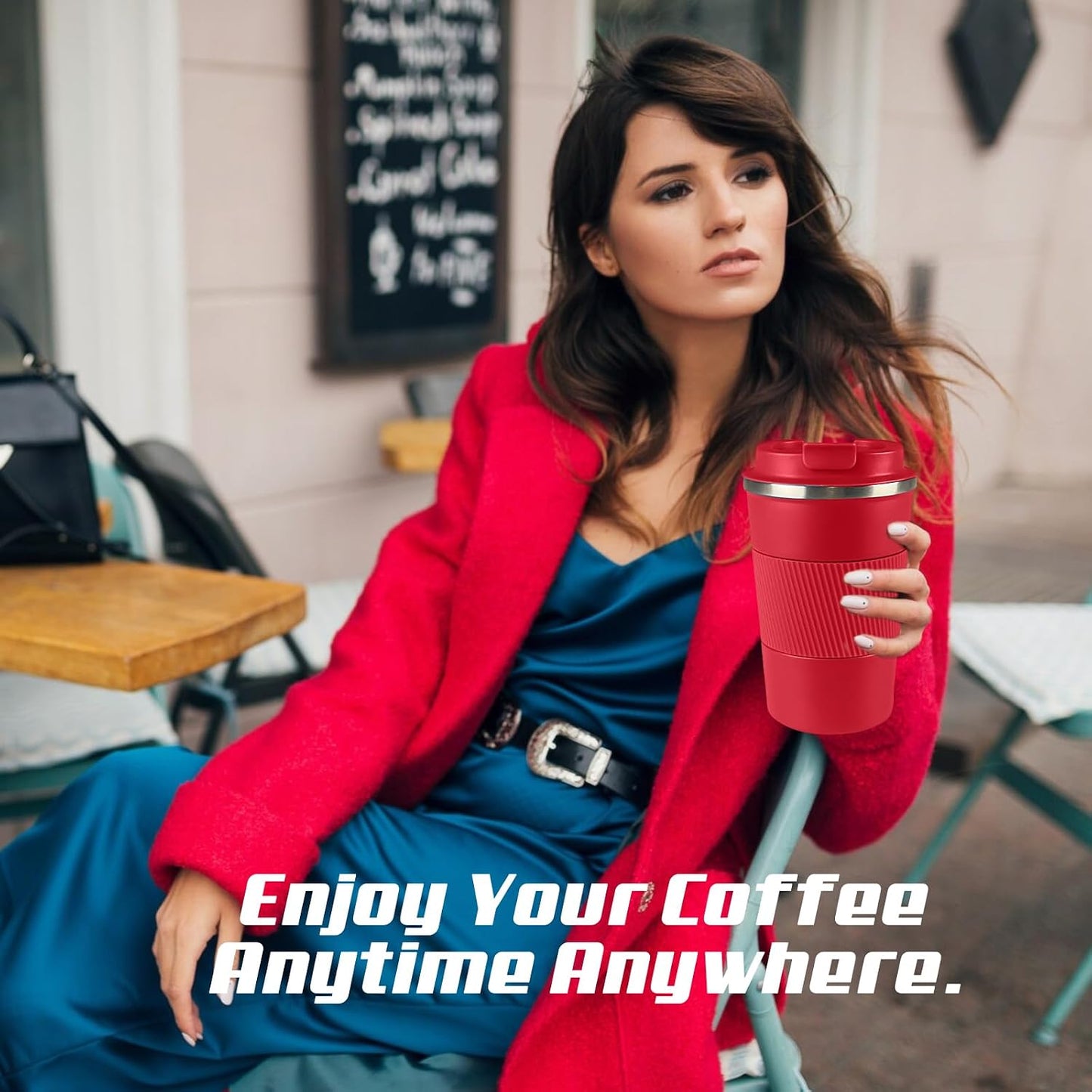 Vacuum Insulated Stainless Steel Travel Coffee Mug,Leak Proof Cup with Lid | 304 stainless steel mug with vacuum insulation, leak proof lid, silicone grip and car cup holder friendly design