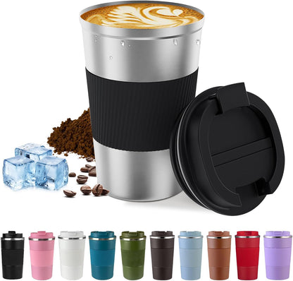 Vacuum Insulated Stainless Steel Travel Coffee Mug,Leak Proof Cup with Lid | 304 stainless steel mug with vacuum insulation, leak proof lid, silicone grip and car cup holder friendly design