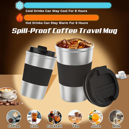 Vacuum Insulated Stainless Steel Travel Coffee Mug,Leak Proof Cup with Lid | 304 stainless steel mug with vacuum insulation, leak proof lid, silicone grip and car cup holder friendly design