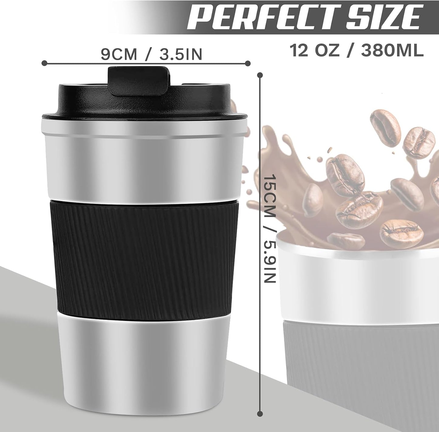 Vacuum Insulated Stainless Steel Travel Coffee Mug,Leak Proof Cup with Lid | 304 stainless steel mug with vacuum insulation, leak proof lid, silicone grip and car cup holder friendly design