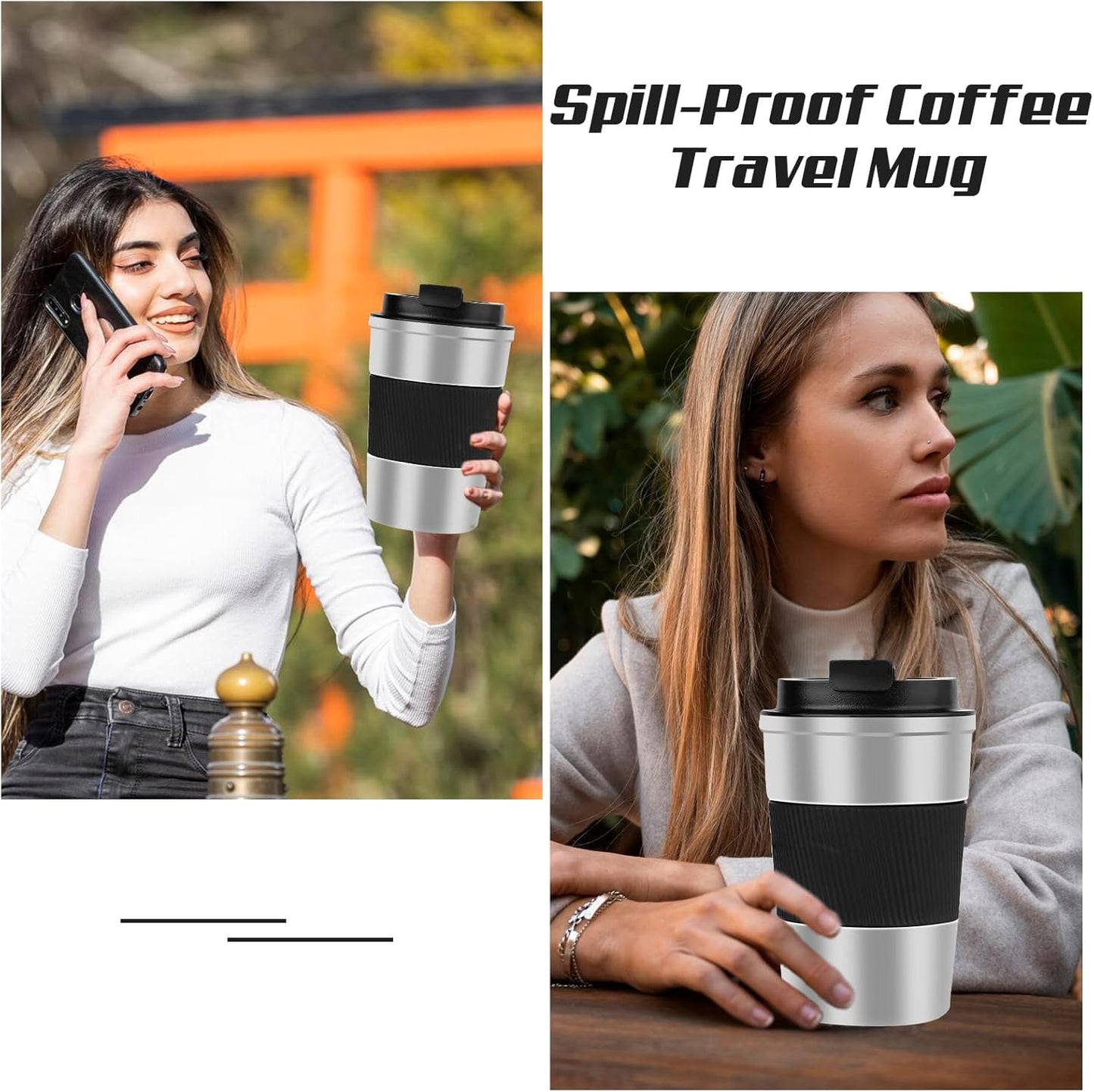 Vacuum Insulated Stainless Steel Travel Coffee Mug,Leak Proof Cup with Lid | 304 stainless steel mug with vacuum insulation, leak proof lid, silicone grip and car cup holder friendly design