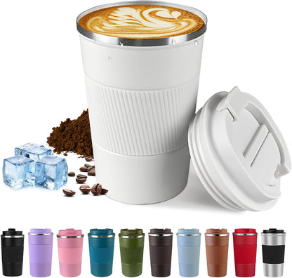 Vacuum Insulated Stainless Steel Travel Coffee Mug,Leak Proof Cup with Lid | 304 stainless steel mug with vacuum insulation, leak proof lid, silicone grip and car cup holder friendly design