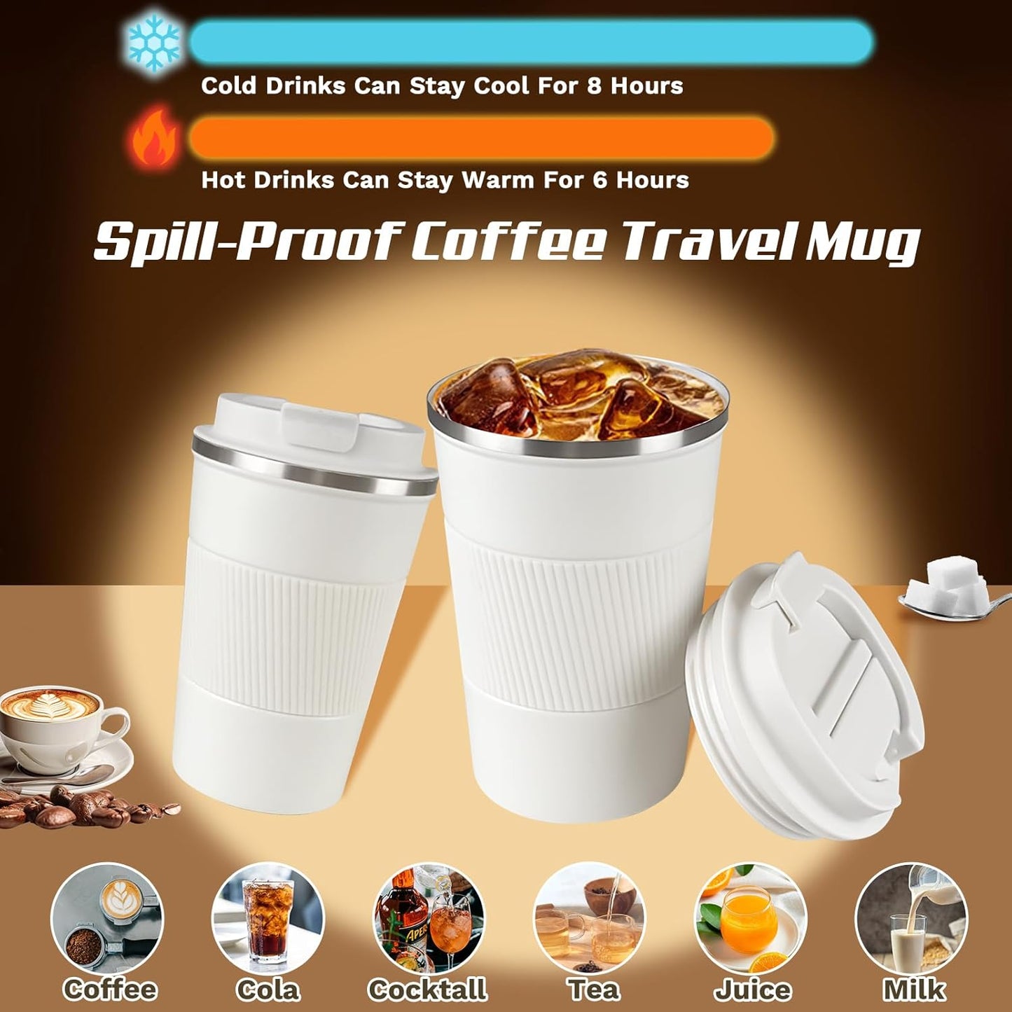 Vacuum Insulated Stainless Steel Travel Coffee Mug,Leak Proof Cup with Lid | 304 stainless steel mug with vacuum insulation, leak proof lid, silicone grip and car cup holder friendly design