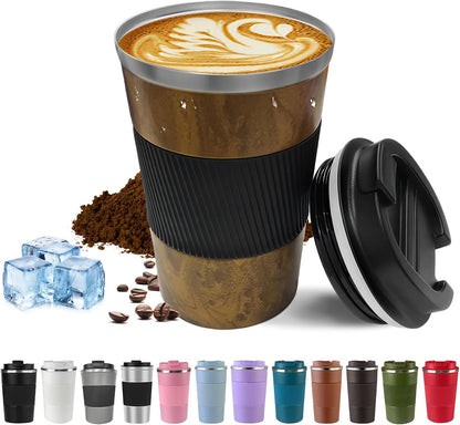 Vacuum Insulated Stainless Steel Travel Coffee Mug,Leak Proof Cup with Lid | 304 stainless steel mug with vacuum insulation, leak proof lid, silicone grip and car cup holder friendly design