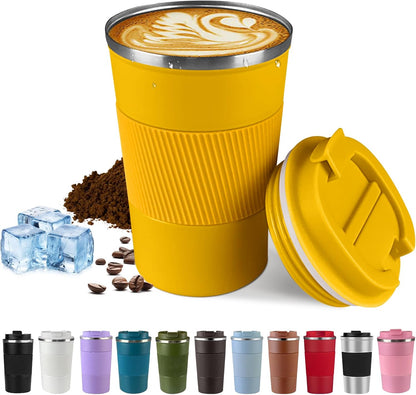 Vacuum Insulated Stainless Steel Travel Coffee Mug,Leak Proof Cup with Lid | 304 stainless steel mug with vacuum insulation, leak proof lid, silicone grip and car cup holder friendly design