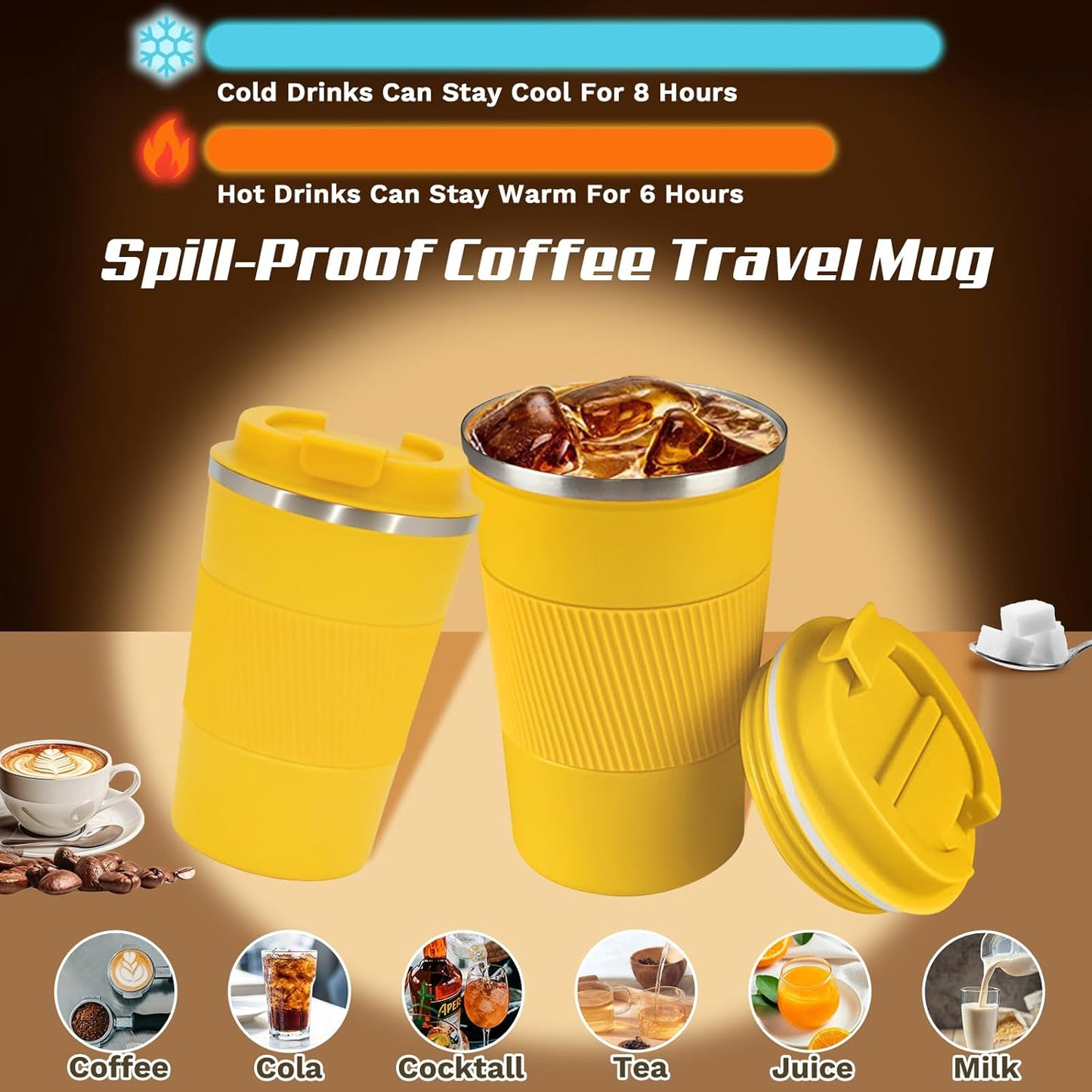 Vacuum Insulated Stainless Steel Travel Coffee Mug,Leak Proof Cup with Lid | 304 stainless steel mug with vacuum insulation, leak proof lid, silicone grip and car cup holder friendly design