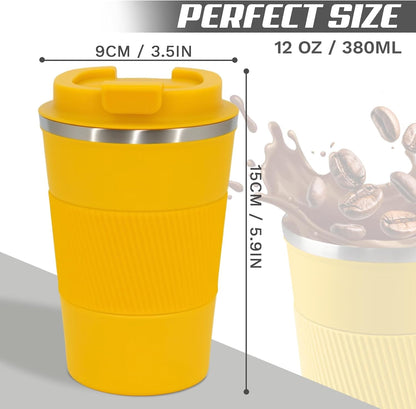 Vacuum Insulated Stainless Steel Travel Coffee Mug,Leak Proof Cup with Lid | 304 stainless steel mug with vacuum insulation, leak proof lid, silicone grip and car cup holder friendly design