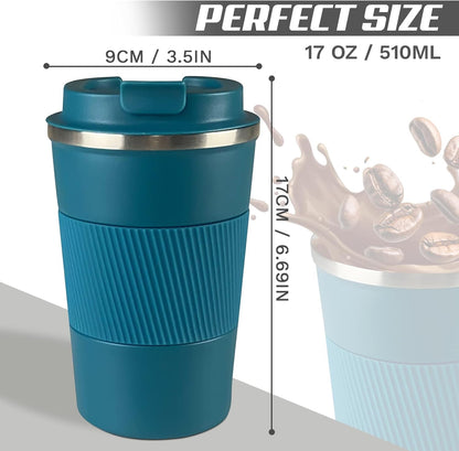 Vacuum Insulated Stainless Steel Travel Coffee Mug,Leak Proof Cup with Lid | 304 stainless steel mug with vacuum insulation, leak proof lid, silicone grip and car cup holder friendly design