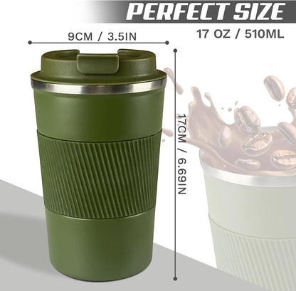 Vacuum Insulated Stainless Steel Travel Coffee Mug,Leak Proof Cup with Lid | 304 stainless steel mug with vacuum insulation, leak proof lid, silicone grip and car cup holder friendly design