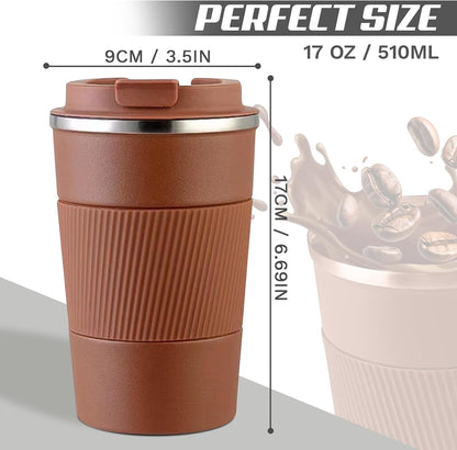 Vacuum Insulated Stainless Steel Travel Coffee Mug,Leak Proof Cup with Lid | 304 stainless steel mug with vacuum insulation, leak proof lid, silicone grip and car cup holder friendly design