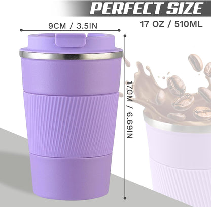 Vacuum Insulated Stainless Steel Travel Coffee Mug,Leak Proof Cup with Lid | 304 stainless steel mug with vacuum insulation, leak proof lid, silicone grip and car cup holder friendly design