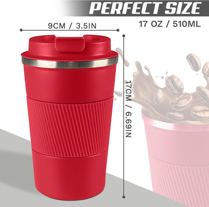 Vacuum Insulated Stainless Steel Travel Coffee Mug,Leak Proof Cup with Lid | 304 stainless steel mug with vacuum insulation, leak proof lid, silicone grip and car cup holder friendly design