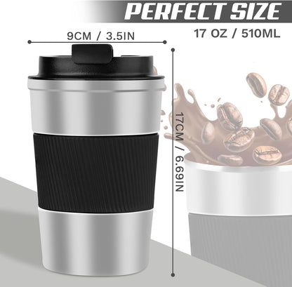 Vacuum Insulated Stainless Steel Travel Coffee Mug,Leak Proof Cup with Lid | 304 stainless steel mug with vacuum insulation, leak proof lid, silicone grip and car cup holder friendly design