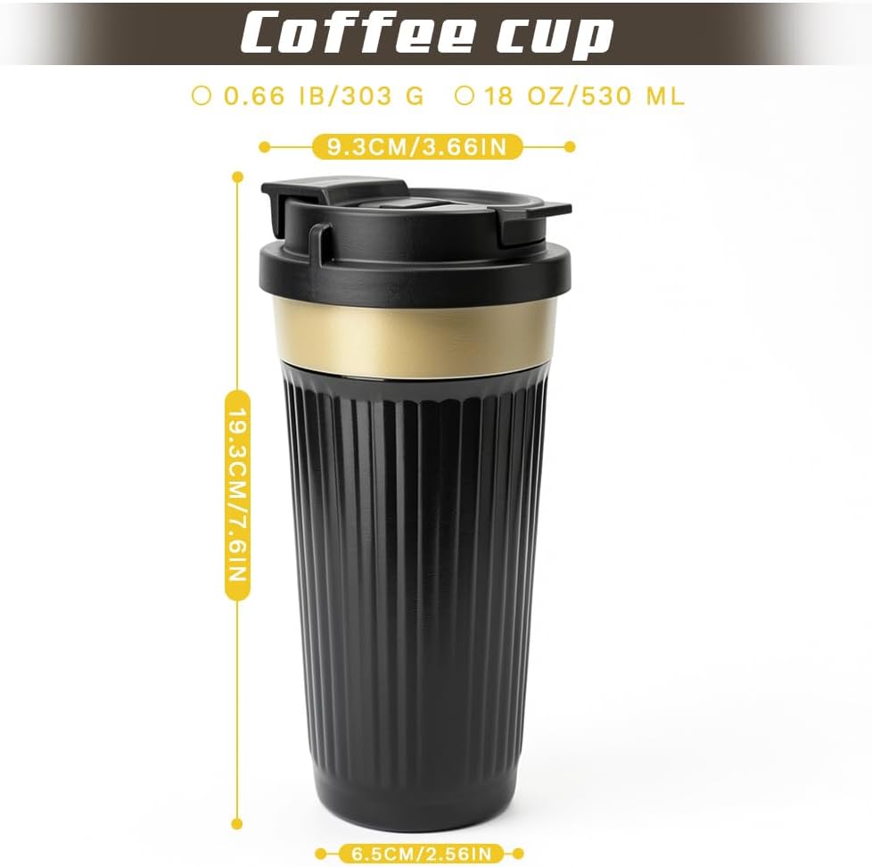 Vacuum Insulated Stainless Steel Travel Coffee Mug,Leak Proof Cup with Lid | 304 stainless steel mug with vacuum insulation, leak proof lid, silicone grip and car cup holder friendly design