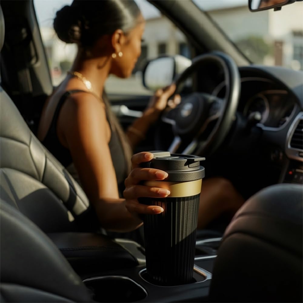 Vacuum Insulated Stainless Steel Travel Coffee Mug,Leak Proof Cup with Lid | 304 stainless steel mug with vacuum insulation, leak proof lid, silicone grip and car cup holder friendly design