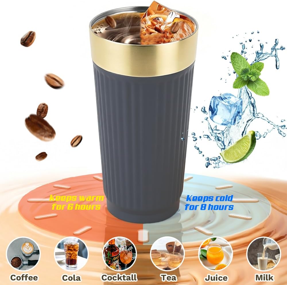 Vacuum Insulated Stainless Steel Travel Coffee Mug,Leak Proof Cup with Lid | 304 stainless steel mug with vacuum insulation, leak proof lid, silicone grip and car cup holder friendly design