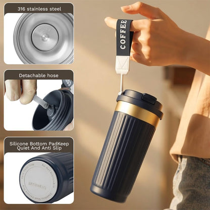 Vacuum Insulated Stainless Steel Travel Coffee Mug,Leak Proof Cup with Lid | 304 stainless steel mug with vacuum insulation, leak proof lid, silicone grip and car cup holder friendly design