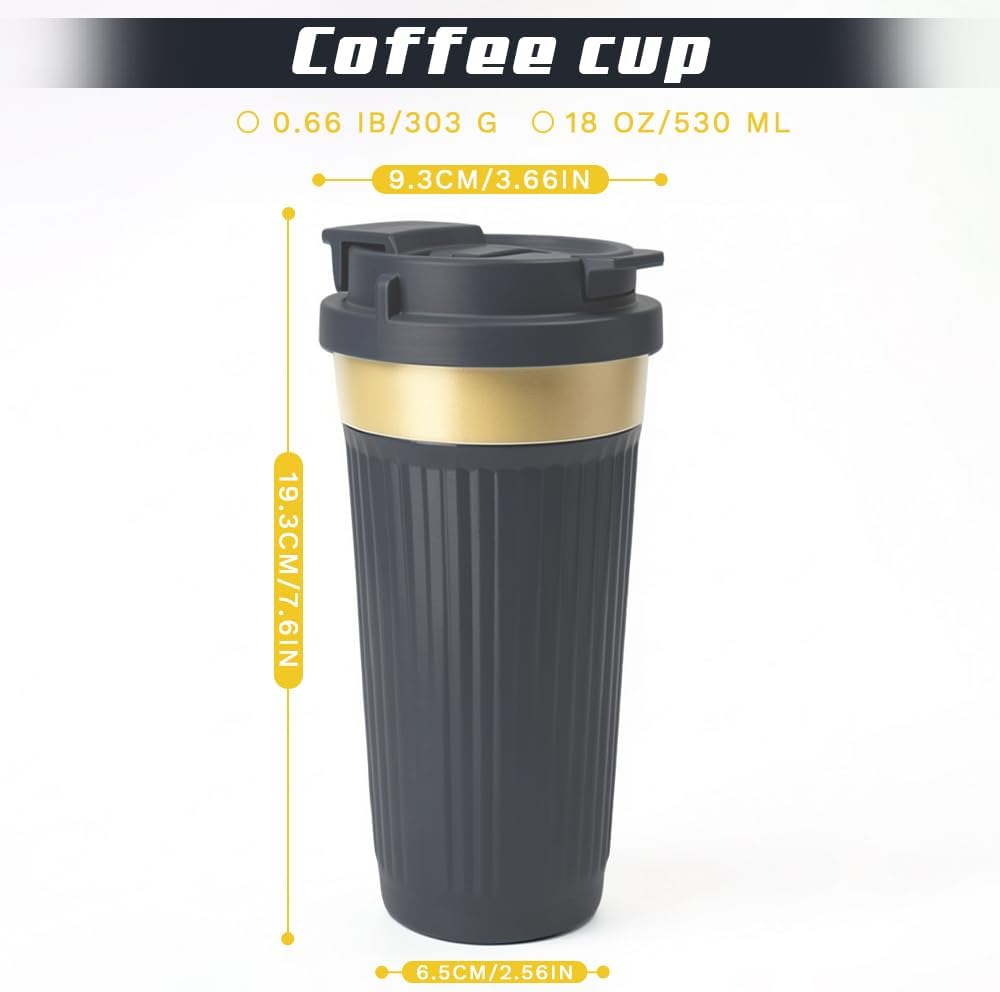 Vacuum Insulated Stainless Steel Travel Coffee Mug,Leak Proof Cup with Lid | 304 stainless steel mug with vacuum insulation, leak proof lid, silicone grip and car cup holder friendly design
