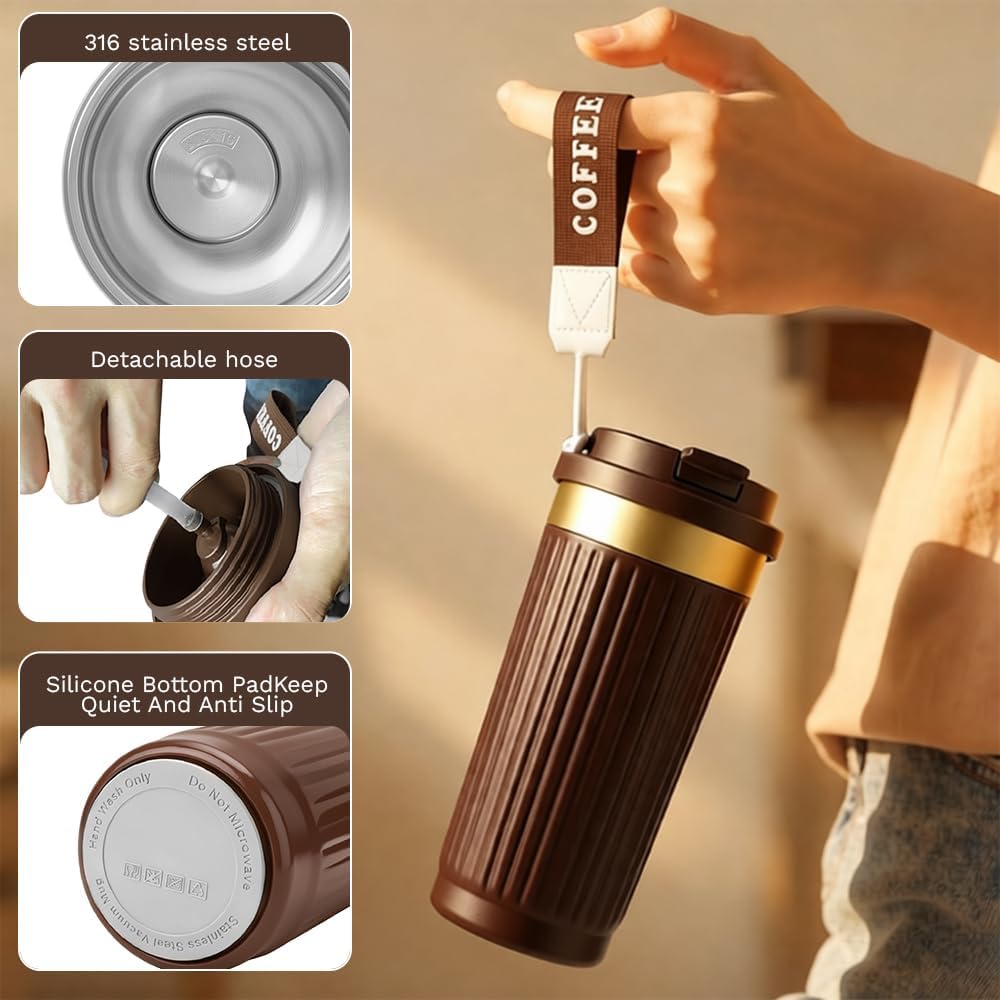 Vacuum Insulated Stainless Steel Travel Coffee Mug,Leak Proof Cup with Lid | 304 stainless steel mug with vacuum insulation, leak proof lid, silicone grip and car cup holder friendly design
