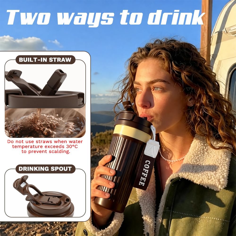Vacuum Insulated Stainless Steel Travel Coffee Mug,Leak Proof Cup with Lid | 304 stainless steel mug with vacuum insulation, leak proof lid, silicone grip and car cup holder friendly design