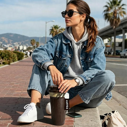 Vacuum Insulated Stainless Steel Travel Coffee Mug,Leak Proof Cup with Lid | 304 stainless steel mug with vacuum insulation, leak proof lid, silicone grip and car cup holder friendly design